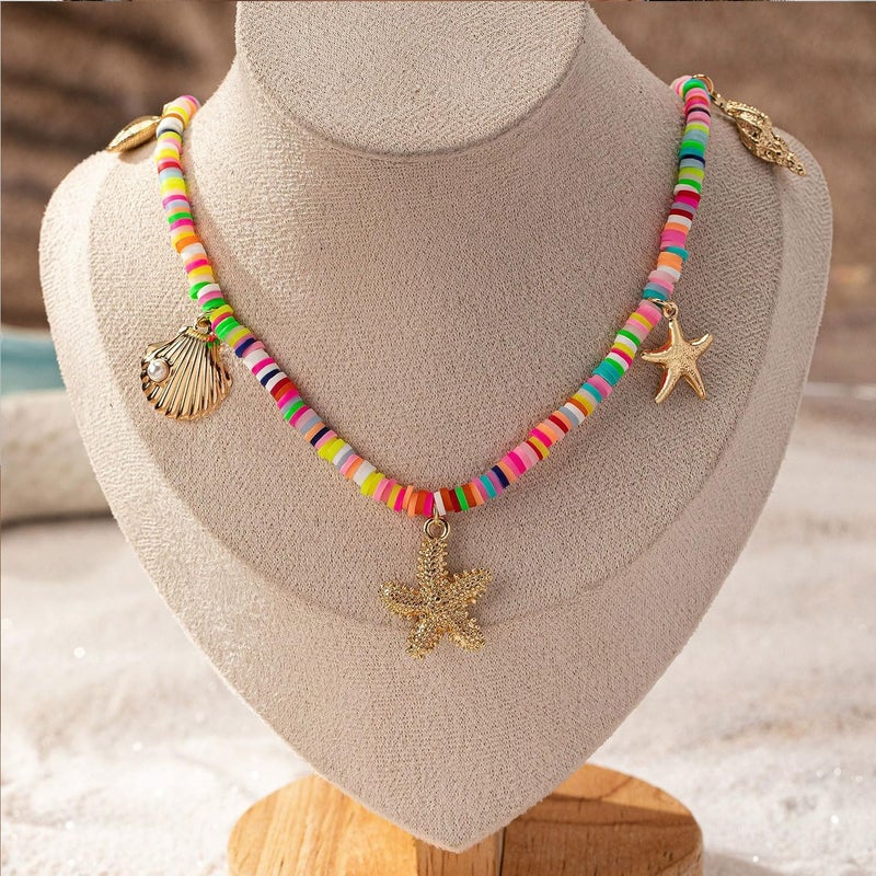 MIFYNN Gold Shell Starfish Necklace for Women Pearl Shell Necklace Layered Beaded Starfish Necklaces Summer Beach Surf Jewelry Gifts for Women - Image 4